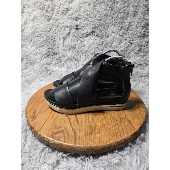 Eileen Fisher Womens Size 7 Sport Tumbled Black Leather Sandal Sneaker Lagenlook - Picture 1 of 8